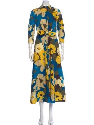 Pre-owned Sara Roka Floral Print Long Dress W/ Tags In Yellow