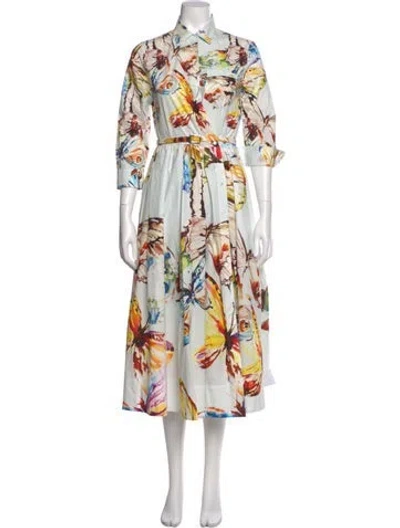 Pre-owned Sara Roka Floral Print Long Dress In White