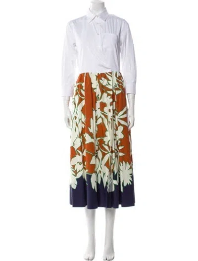 Pre-owned Sara Roka Floral Print Long Dress In White