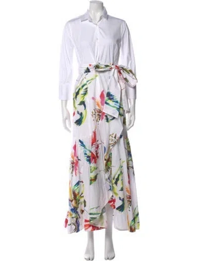 Pre-owned Sara Roka Floral Print Long Dress In White