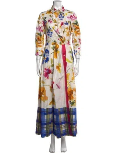 Pre-owned Sara Roka Floral Print Long Dress In White