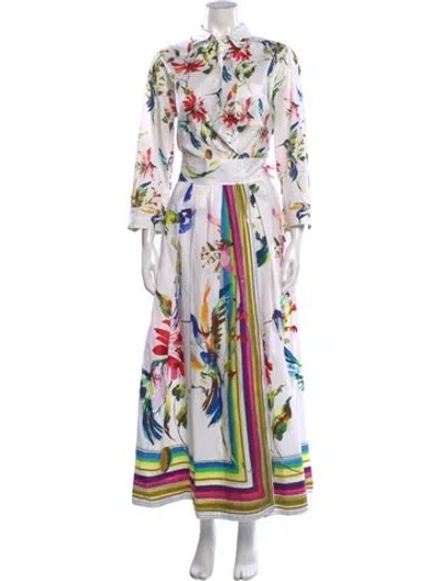 Pre-owned Sara Roka Floral Print Long Dress In White