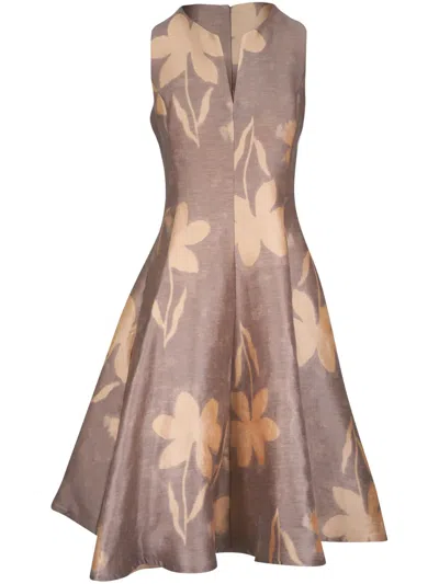 Sara Roka Floral-print Midi Dress In 褐色