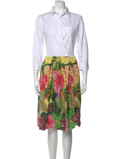Pre-owned Sara Roka Floral Print Midi Length Dress In Green