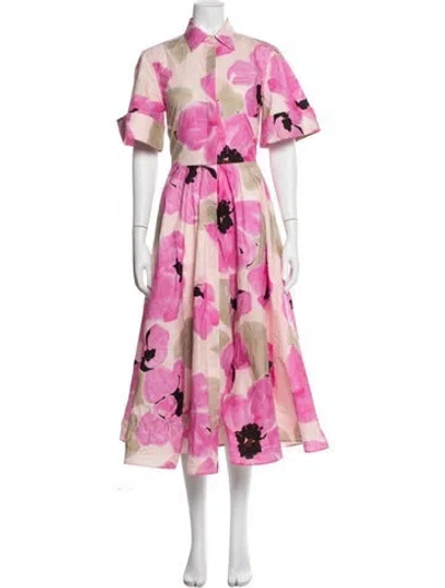 Pre-owned Sara Roka Floral Print Midi Length Dress In Pink