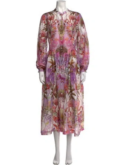Pre-owned Sara Roka Floral Print Midi Length Dress In Pink