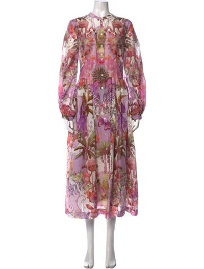 Pre-owned Sara Roka Floral Print Midi Length Dress In Pink