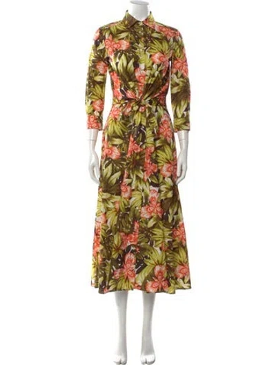 Pre-owned Sara Roka Floral Print Midi Length Dress W/ Tags In Green
