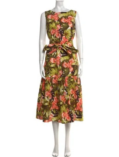 Pre-owned Sara Roka Floral Print Midi Length Dress W/ Tags In Green