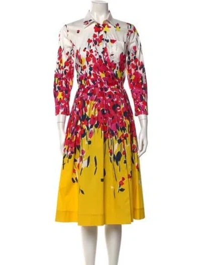 Pre-owned Sara Roka Floral Print Midi Length Dress W/ Tags In Pink