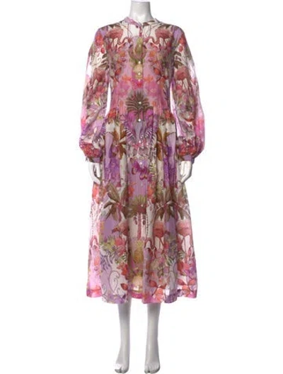 Pre-owned Sara Roka Floral Print Midi Length Dress W/ Tags In Pink