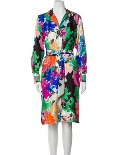 Pre-owned Sara Roka Floral Print Midi Length Dress W/ Tags In White