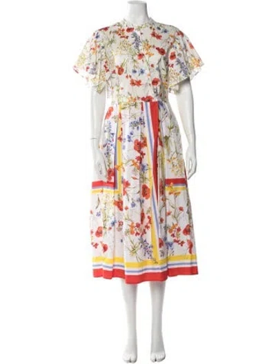Pre-owned Sara Roka Floral Print Midi Length Dress In White