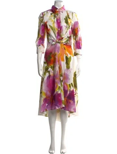 Pre-owned Sara Roka Floral Print Midi Length Dress In White