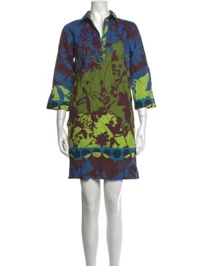 Pre-owned Sara Roka Floral Print Mini Dress In Green