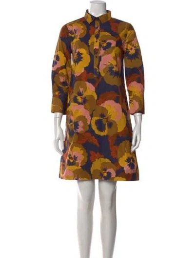 Pre-owned Sara Roka Floral Print Mini Dress In Yellow