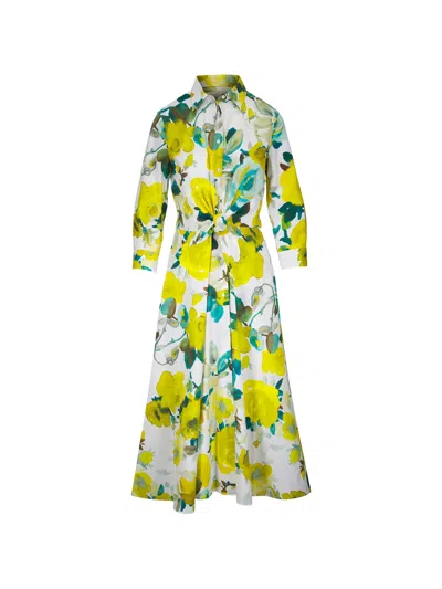Sara Roka Floral-pattern Belted Dress In Yellow