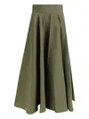 Sara Roka High-waisted Flared Skirt In Green