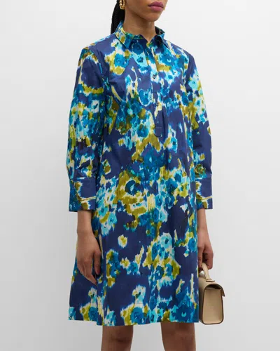 Sara Roka Jackie Abstract-print Cotton Shirtdress In Floral Chine