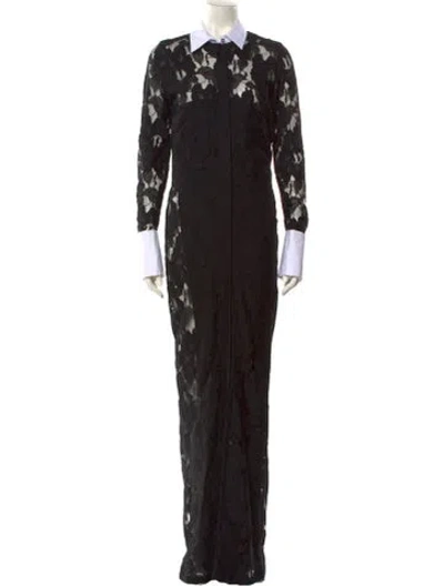 Pre-owned Sara Roka Lace Pattern Long Dress In Black