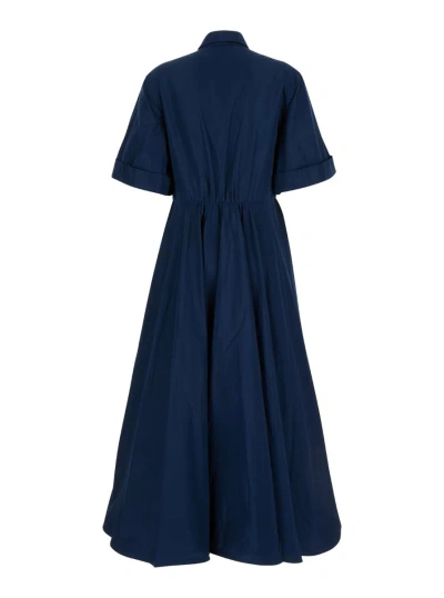 Sara Roka Blue Popline Midi Dress In Crepe Fabric Woman