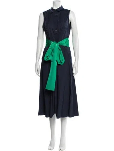 Pre-owned Sara Roka Mock Neck Midi Length Dress In Blue