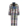 Sara Roka Check Long Coat In Blue