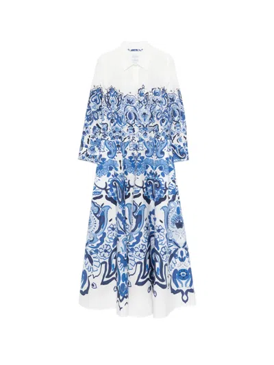 Sara Roka Nydia Damasque-printed Midi Dress In White