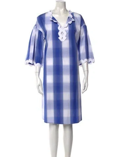 Pre-owned Sara Roka Plaid Print Knee-length Dress W/ Tags In Blue