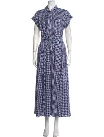 Pre-owned Sara Roka Plaid Print Long Dress In Blue
