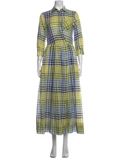 Pre-owned Sara Roka Plaid Print Long Dress In Green