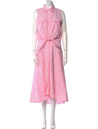 Pre-owned Sara Roka Plaid Print Long Dress In Pink