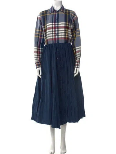 Pre-owned Sara Roka Plaid Print Long Dress W/ Tags In Blue