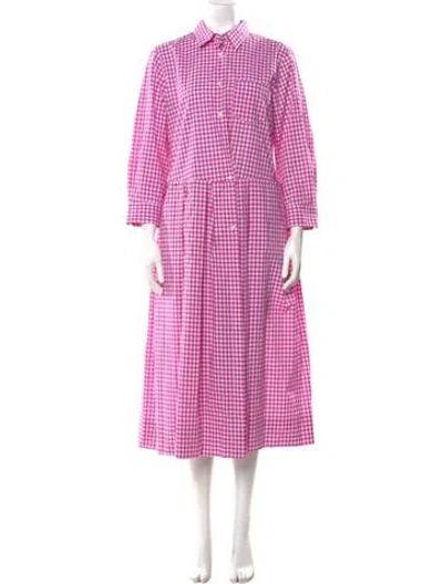 Pre-owned Sara Roka Plaid Print Long Dress W/ Tags In Pink