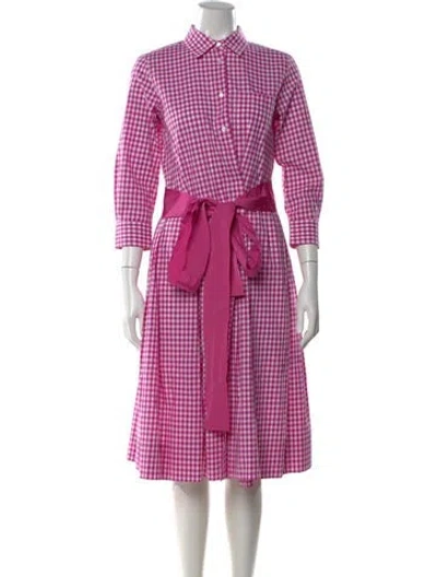 Pre-owned Sara Roka Plaid Print Midi Length Dress In Pink
