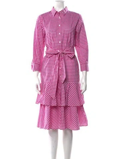 Pre-owned Sara Roka Plaid Print Midi Length Dress In Pink