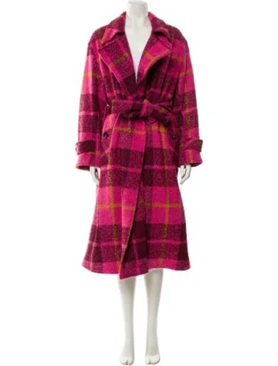 Pre-owned Sara Roka Plaid Print Trench Coat In Pink