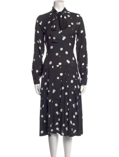 Pre-owned Sara Roka Polka Dot Print Midi Length Dress In Grey