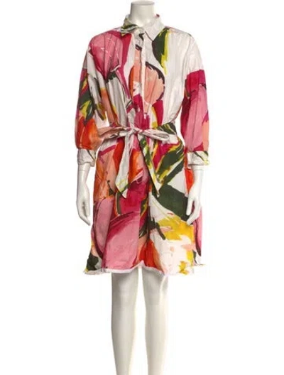 Pre-owned Sara Roka Printed Knee-length Dress In White