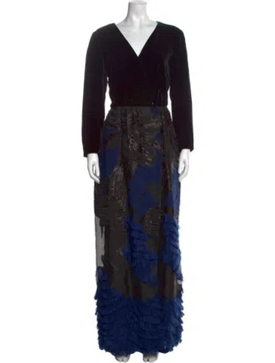 Pre-owned Sara Roka Printed Long Dress In Black