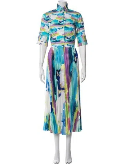 Pre-owned Sara Roka Printed Long Dress In Blue