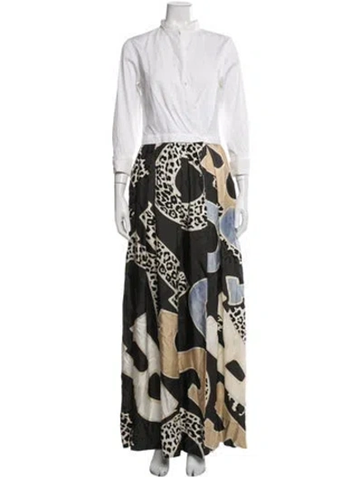 Pre-owned Sara Roka Printed Long Dress In White