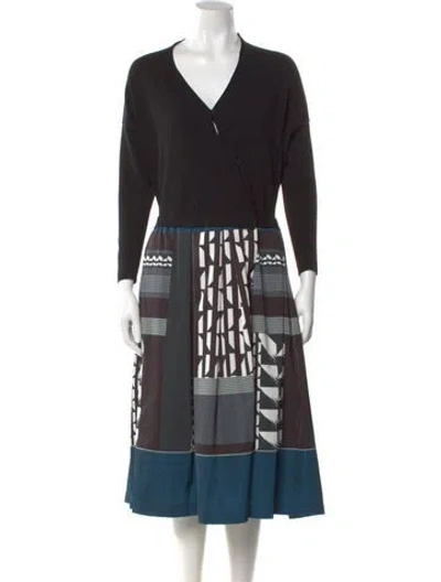 Pre-owned Sara Roka Printed Midi Length Dress In Black