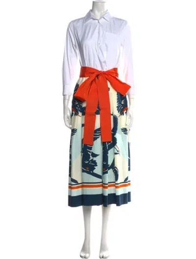 Pre-owned Sara Roka Printed Midi Length Dress In Orange