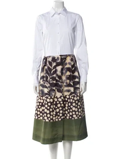 Pre-owned Sara Roka Printed Midi Length Dress W/ Tags In White