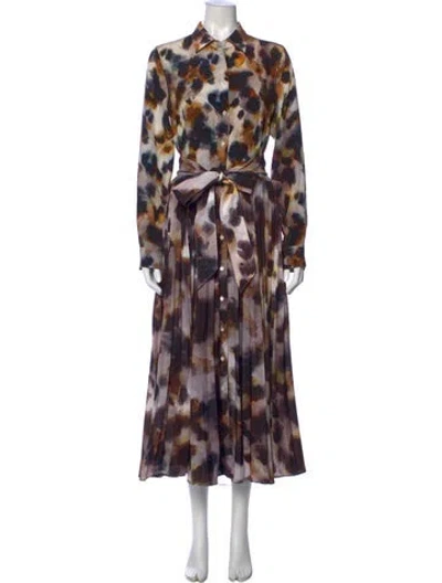 Pre-owned Sara Roka Printed Midi Length Dress In White