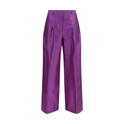 Sara Roka Purple Silk Casual Pants