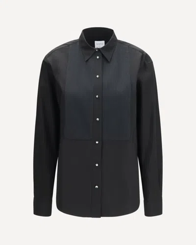 Sara Roka Sibella Pleated-bib Shirt In Black
