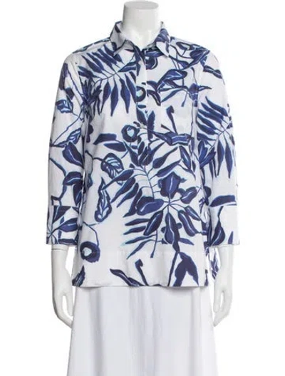 Pre-owned Sara Roka Silk Floral Print Top In Blue
