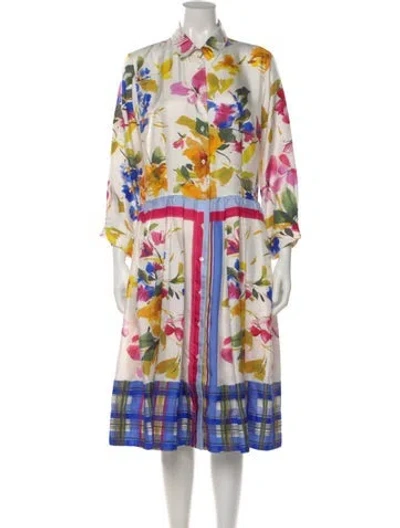Pre-owned Sara Roka Silk Midi Length Dress In White
